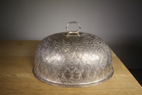 Large Antique Silver Plated Food Cover- Rare Feather Design by Mappin & Webb