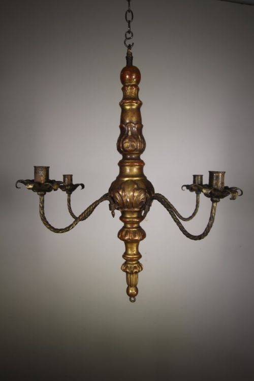 Beautiful Early 19th Century Antique Pine & Gilt Chandelier