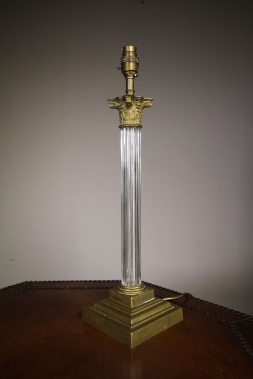 Beautiful Reeded Glass & Brass Antique Table Lamp
