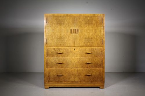Heals Antique Burr Maple Tall Boy Cupboard