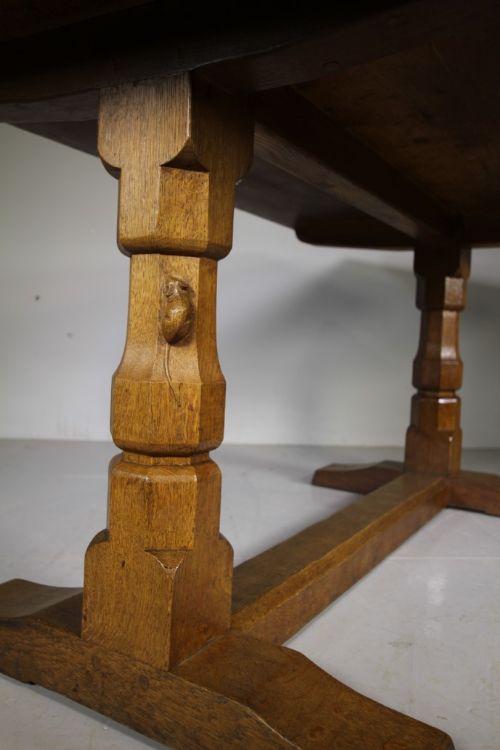 fig 1. Large 1930’s Mouseman Adzed Oak Dining Table – Fat Mouse!