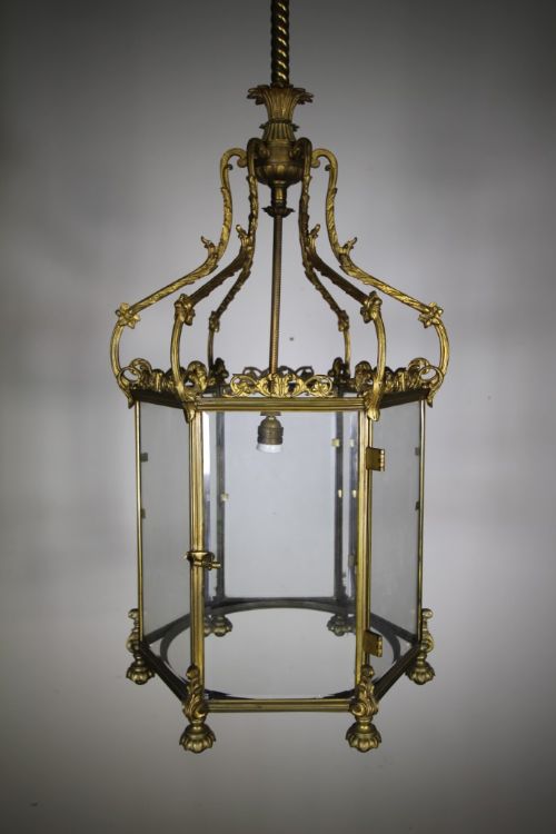 Huge 19th Century English Antique Gilt Brass Hanging Lantern