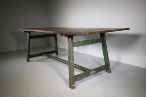 
Huge English Antique Textile Mill Table in Original Paint
