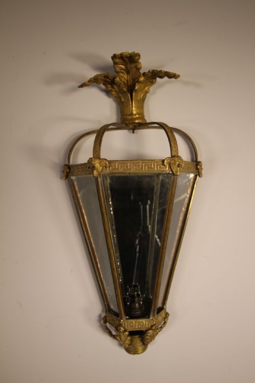 19th Century Antique Price of Wales Feathers Brass Wall Lantern