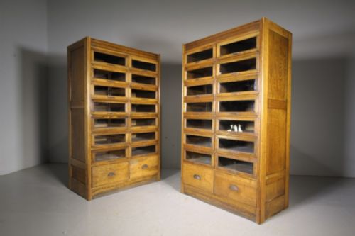 

Pair of High Quality Edwardian Antique Oak Haberdashery Cabinets