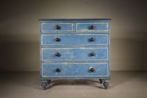 Original Blue Antique Painted Pine Chest of Drawers