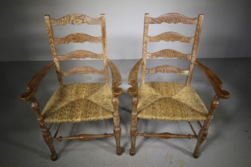 PAIR HEALS OF LONDON ANTIQUE OAK CARVER DINING CHAIRS - ADDITIONAL PHOTO 7