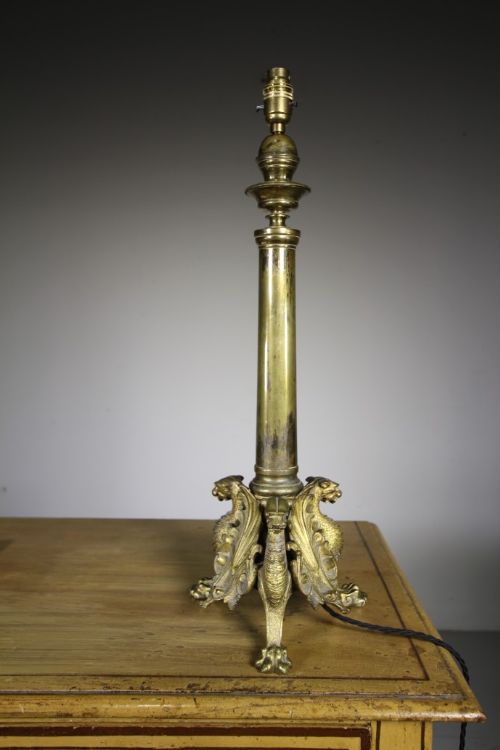 Tall 19th Century Gilt Bronze Antique Table Lamp
