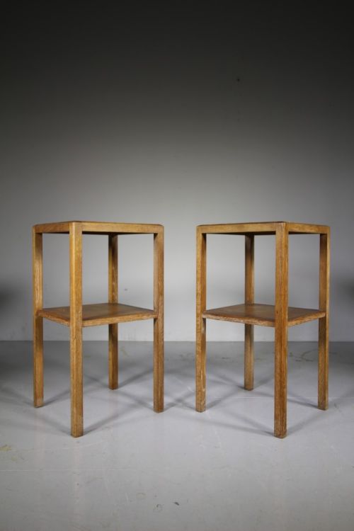 
Rare Pair Heals Antique Oak Bedside Tables – Labelled