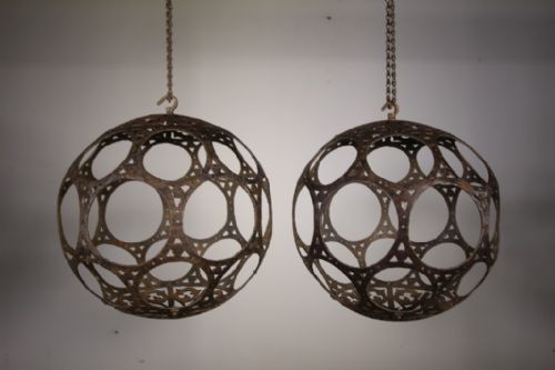 Rare Pair of 19th Century Antique Iron Globe Lanterns
