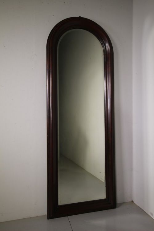 Tall English Arched Antique Mahogany Wall Mirror