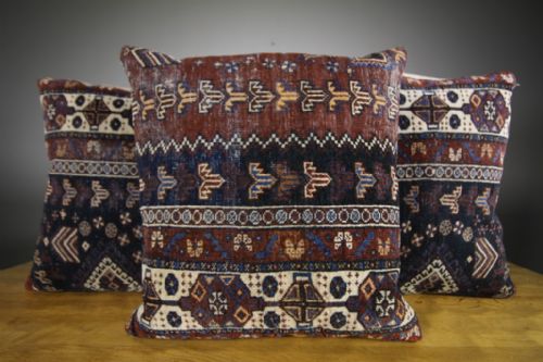 Collection of Three Large Antique Rug Cushions