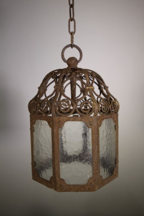 

English Edwardian Antique Octagonal Iron Hall Lantern