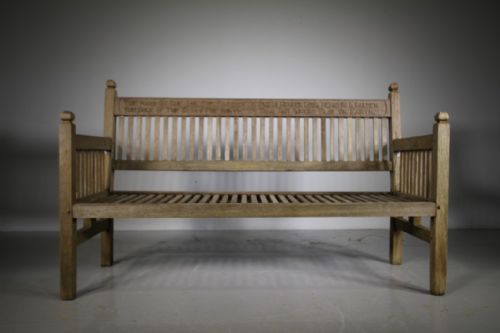 Rare Heals Edwardian Antique Teak Poem Garden Bench Seat
