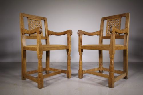 Pair of Mouseman 1950’S Oak Carver Dining Armchairs