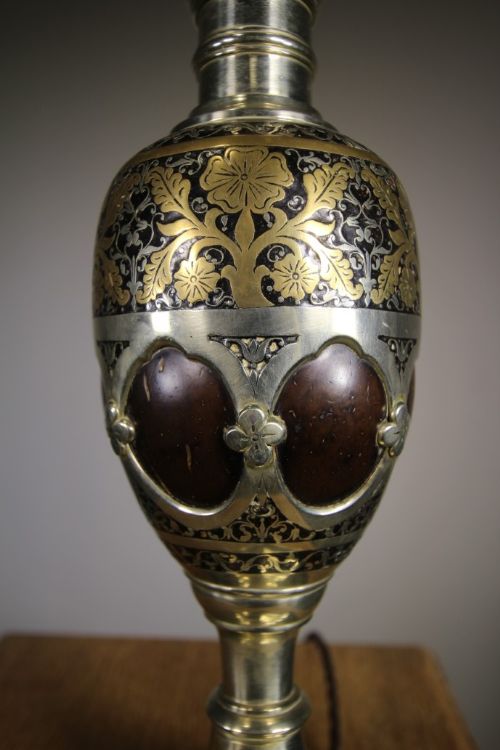 EDWARDIAN ANTIQUE INTRICATE METAL WORK TABLE LAMP - ADDITIONAL PHOTO 3