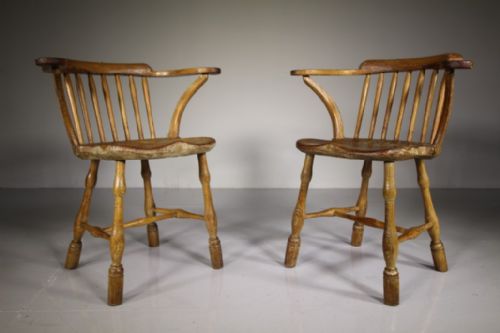 Rare Pair of Georgian Antique Windsor Dining Chairs