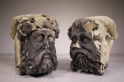 
Pair of English 18th Century Antique Stone Head Beam Supports