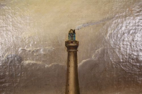 FABULOUS LARGE ENGLISH ANTIQUE LIGHTHOUSE OIL PAINTING - ADDITIONAL PHOTO 6