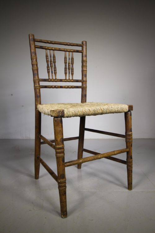 REGENCY ANTIQUE SIMULATED BAMBOO SIDE CHAIR ORIGINAL PAINT