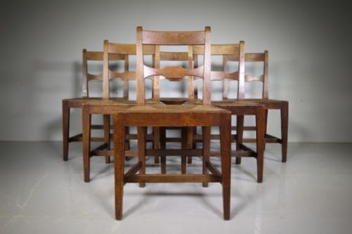 Superb Set of Six Antique Oak East Anglian Dining Chairs