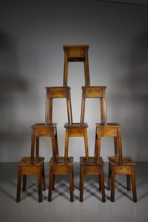 Great Set of Ten English Antique Oak Stools