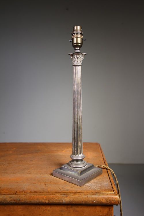 ENGLISH SILVER PLATED ANTIQUE TABLE LAMP REWIRED
