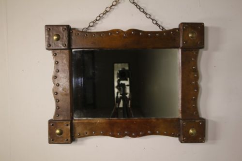 1930’S English Leather Covered Wall Mirror