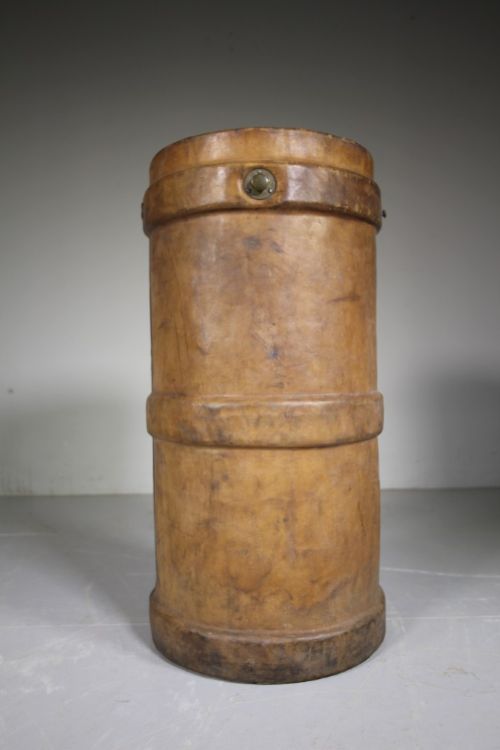 LARGE ENGLISH ANTIQUE LEATHER SHELL CASE BIN