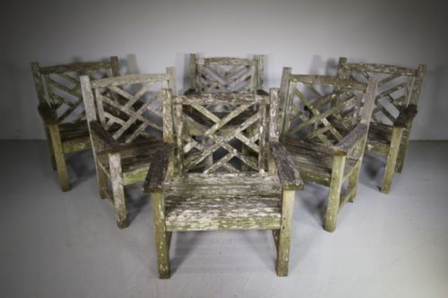 Set of Six Charles Verey Lister Teak Garden Armchairs
