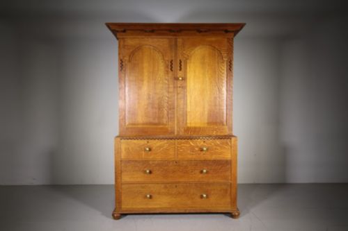 Rare & Early Heals of London Antique Oak Linen Press Cupboard – Stamped