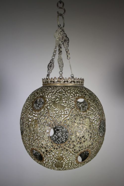 19th Century Antique Pierced Brass Hanging Lantern