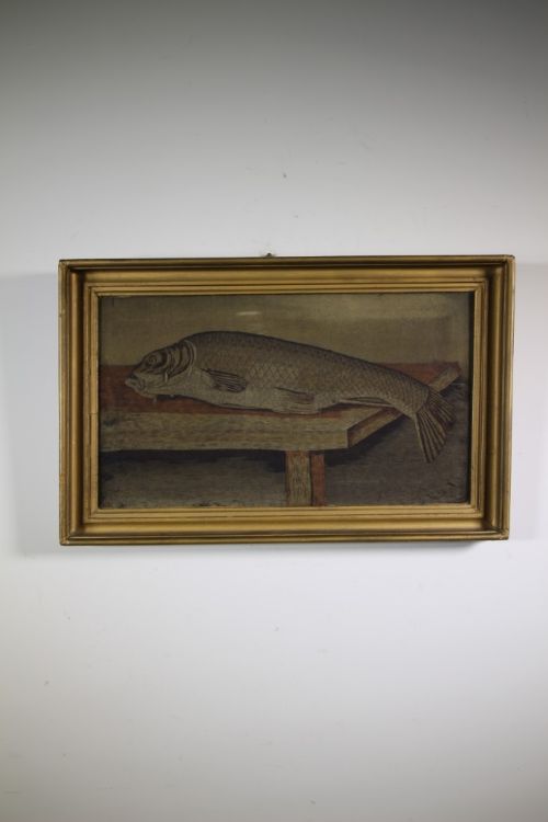 Very Rare English Georgian Antique Large Needlework Carp Fish
