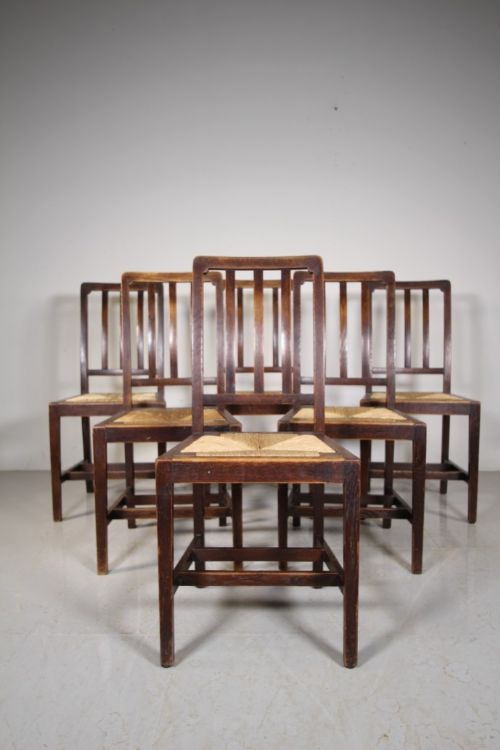 Set of Six 1920’S Heals of London Oak Dining Chairs – Labelled