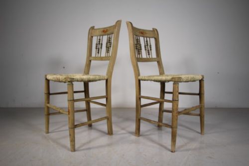 Beautiful Pair Original Painted Pine Antique Chairs