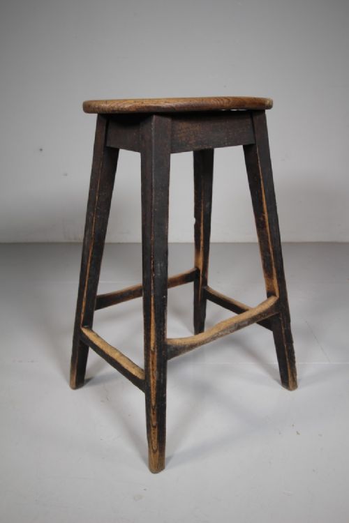 Tall English 19th Century Antique Elm Stool