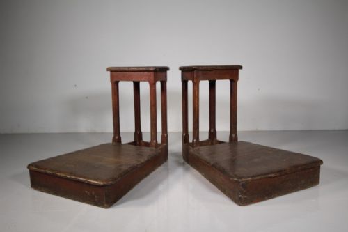 Rare Pair of Early 18th Century Antique Oak Musician Stools
