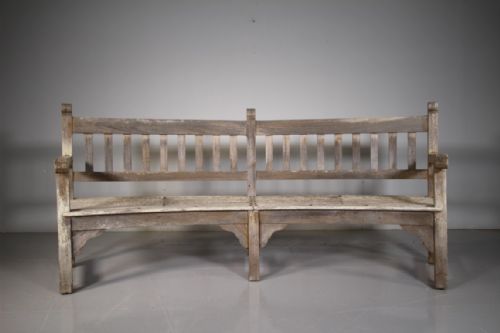 Rare Heals of London Antique Curved Teak Garden Bench Seat