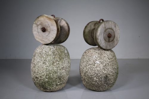 Rare Pair of 18th Century Antique Turret Clock Granite Weights