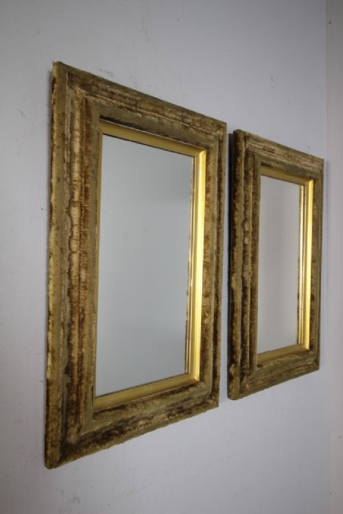 Pair of 19th Century Antique Velvet Framed Wall Mirrors