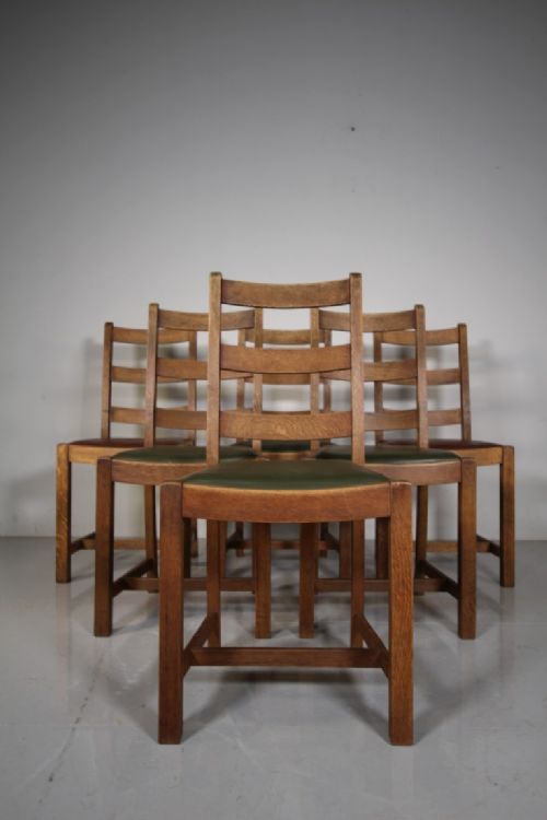 Set of Six Heals Antique Oak Dining Chairs – Labelled