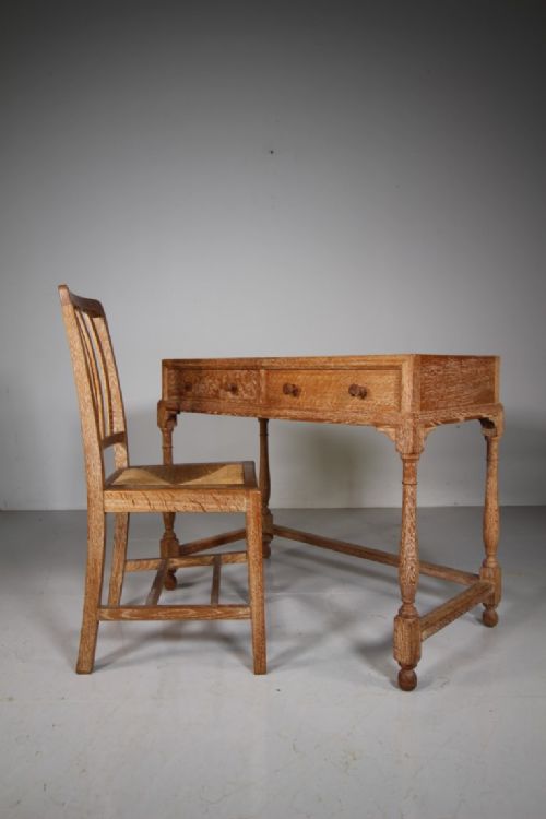 Heals Edwardian Antique Oak Writing Table & Matching Chair