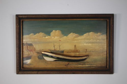 
Antique 19th Century Diorama Guiding Star Boat in Berwick Harbour
