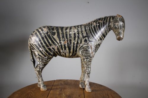Large 19th Century Carved & Original Painted Antique Male Zebra