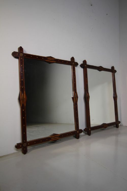 Pair of Large 19th Century Antique Inlaid Wall Mirrors