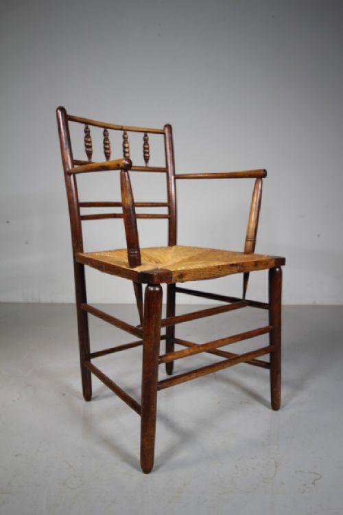 WONDERFUL WILLIAM MORRIS ANTIQUE SUSSEX ARMCHAIR - ADDITIONAL PHOTO 5