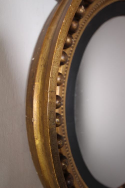 ENGLISH REGENCY ANTIQUE GILT CONVEX MIRROR - ADDITIONAL PHOTO 2