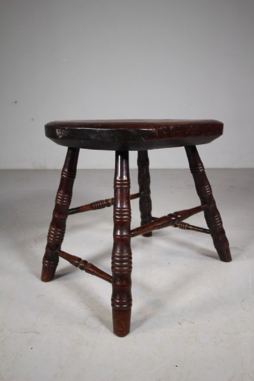 Large Early English Antique Oak Slab Dining Stool