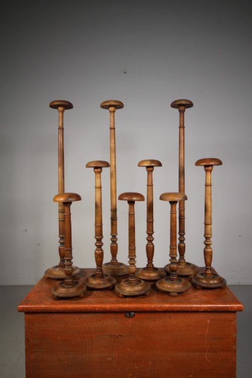 Collection of Nine Tall 19th Century Antique Fruit Wood Display Stands