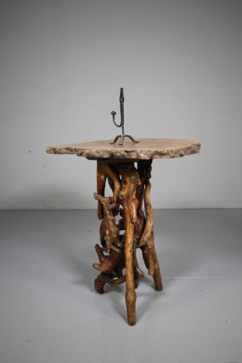 Fabulous Rustic Grotto Antique Side Table with Burr Top